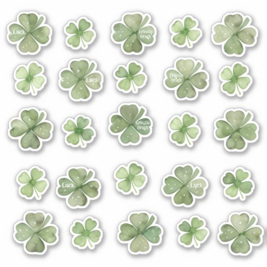 Set van 25 Waterverf Shamrock Vinyl-Stickers Sticker (Voorkant)
