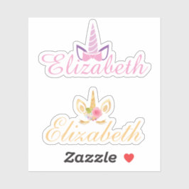 Set van 2 eenhoorn aangepaste naam roze en goud sticker