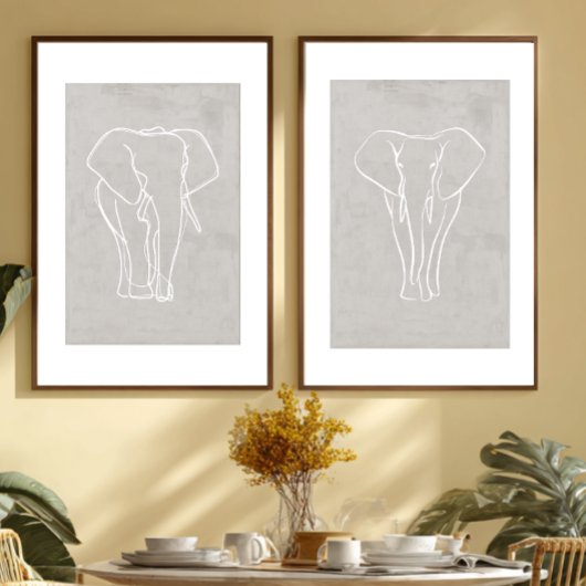 Set van 2 Elephant Line Art Posters