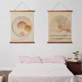 Set van 2 geometrische zon houten wandtapijten hangend wandkleed