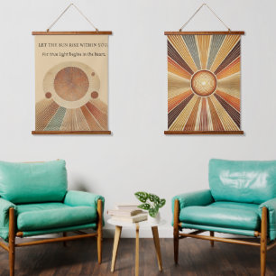 Set van 2 geometrische zon houten wandtapijten hangend wandkleed