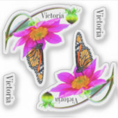 Set van 2 Monarch Vlinders Dahlia Vinyl Stickers (Voorkant)