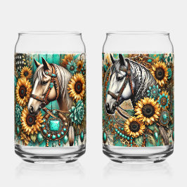 Set van 2 paarden en zonnebloemen blikvorm glas