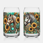 Set van 2 paarden en zonnebloemen blikvorm glas (Achterkant)