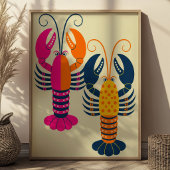 Set van 2 Schattige Kreeften Kleurrijke Gestileerd Poster