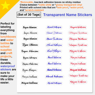 (Set van 30 Labels) Transparant Eenvoudige Naam St Sticker