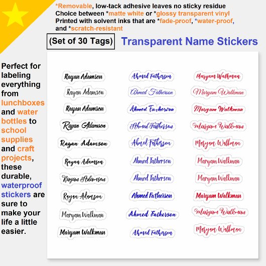 (Set van 30 Labels) Transparant Eenvoudige Naam St Sticker