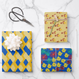 Set van 3 bloemige en geometrische Inpakpapier Vel