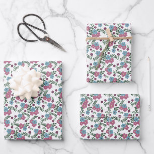 Set van 3-Boho bloempatroon in roze, taupe en turq Inpakpapier Vel