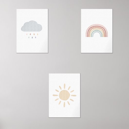 Set van 3 boho regenboog, wolk, zonprint (Voorkant)