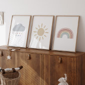 Set van 3 boho regenboog, wolk, zonprint