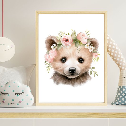 Set van 3 bosdieren roze meisje kinderkamer Prints