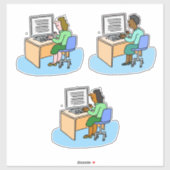 Set van 3 computermedewerkers. Dames. Sticker (Vel)