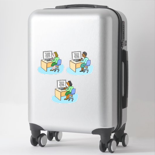 Set van 3 computermedewerkers. Dames. Sticker (Koffer)