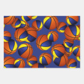 Set van 3 coördinerende blauw gouden basketballen inpakpapier vel (Voorkant)