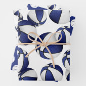 Set van 3 coördinerende blauwe teamkleuren basketb inpakpapier vel (In situ)
