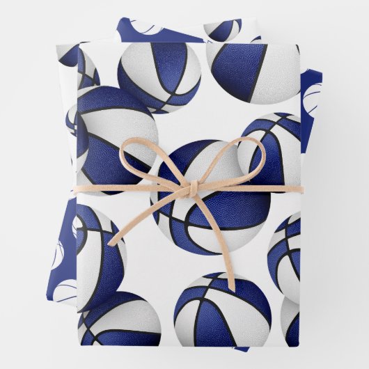 Set van 3 coördinerende blauwe teamkleuren basketb inpakpapier vel (In situ)