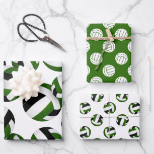 Set van 3 coördinerende groene zwarte volleyballen inpakpapier vel