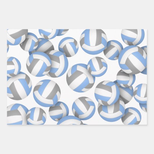 Set van 3 coördinerende lichtblauwe volleybal inpakpapier vel (Voorkant)