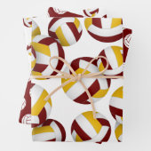 Set van 3 Coördinerende Maroon Gold Volleybal Inpakpapier Vel (In situ)