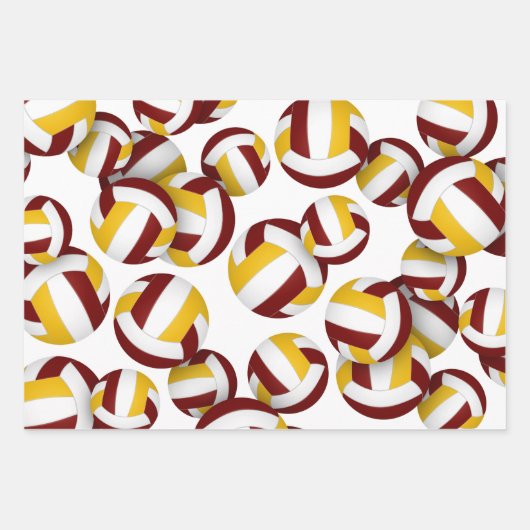 Set van 3 Coördinerende Maroon Gold Volleybal Inpakpapier Vel (Voorkant)