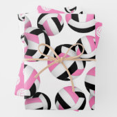 Set van 3 coördinerende zwarte roze volleyballen inpakpapier vel (In situ)