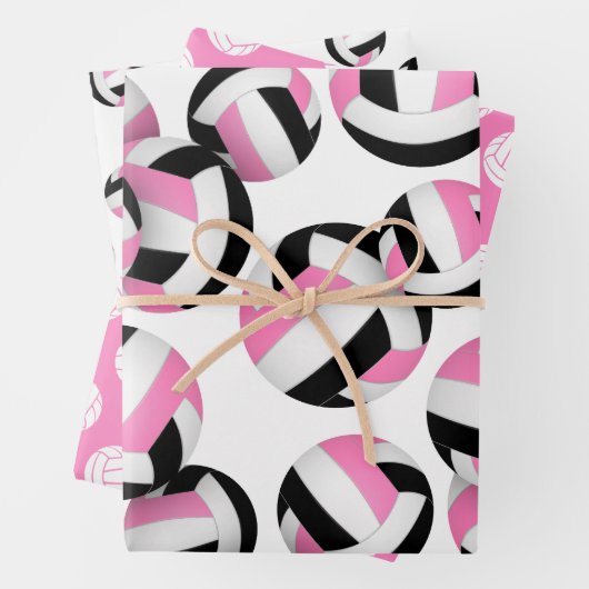 Set van 3 coördinerende zwarte roze volleyballen inpakpapier vel (In situ)