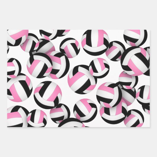 Set van 3 coördinerende zwarte roze volleyballen inpakpapier vel (Voorkant)