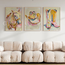 Set van 3 Cowgirl Boot Pet Horse Westerne Prints