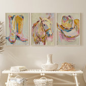 Set van 3 Cowgirl Boot Pet Horse Westerne Prints