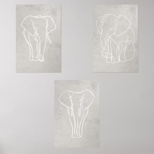 Set van 3 Elephant Line Art Posters (Voorkant)