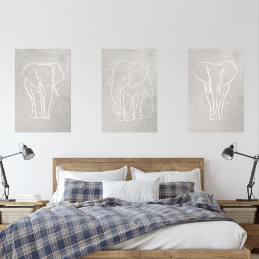 Set van 3 Elephant Line Art Posters (Slaapkamer)