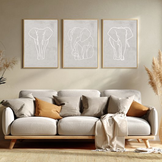 Set van 3 Elephant Line Art Posters