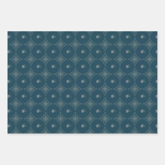 Set van 3 floraal geschilderd inpakpapier (Voorkant)