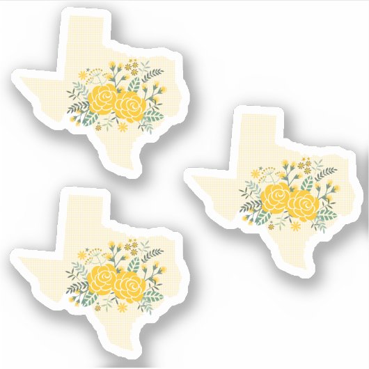 Set van 3 gele Rose of Texas Gingham Staat Sticker (Voorkant)