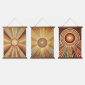 Set van 3 geometrische zon houten wandtapijten hangend wandkleed (Driedubbel)