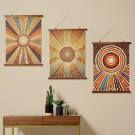 Set van 3 geometrische zon houten wandtapijten hangend wandkleed