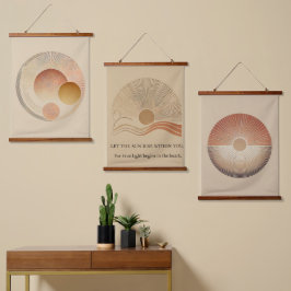 Set van 3 geometrische zon houten wandtapijten hangend wandkleed