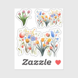 Set van 3 handgeschilderde Waterverf Wildflower Ga Sticker