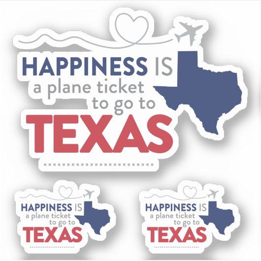 Set van 3 Happiness is een vliegticket naar Texas Sticker (Voorkant)