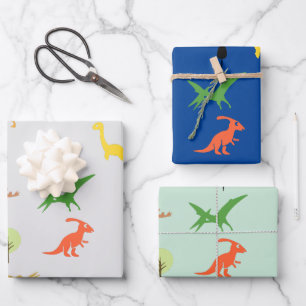 Set van 3 Kleurrijke Dino Bos voor Kinderen Inpakpapier Vel
