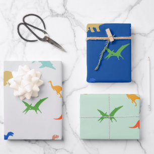 Set van 3 Kleurrijke Dino Inpakpapier voor Kindere Vel