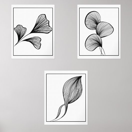 Set van 3 minimalistische Leaf Line Art Prints (Voorkant)