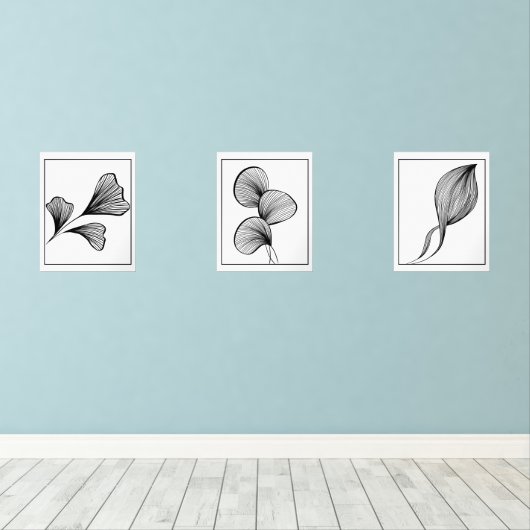 Set van 3 minimalistische Leaf Line Art Prints (Houten vloer)