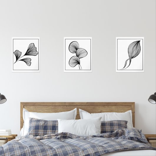 Set van 3 minimalistische Leaf Line Art Prints (Slaapkamer)