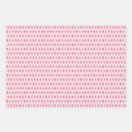 Set van 3-Moderne Licht Roze & Rode Harten Inpakpapier Vel