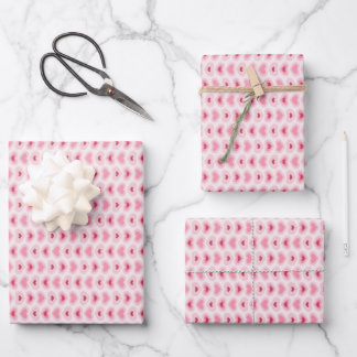 Set van 3-Moderne Licht Roze & Rode Harten Inpakpapier Vel