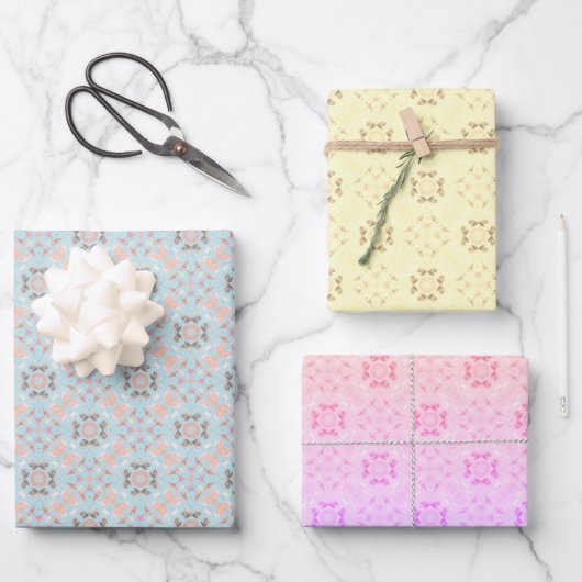 Set van 3 naadloze schelp patronen inpakpapier vel (Voorkant)