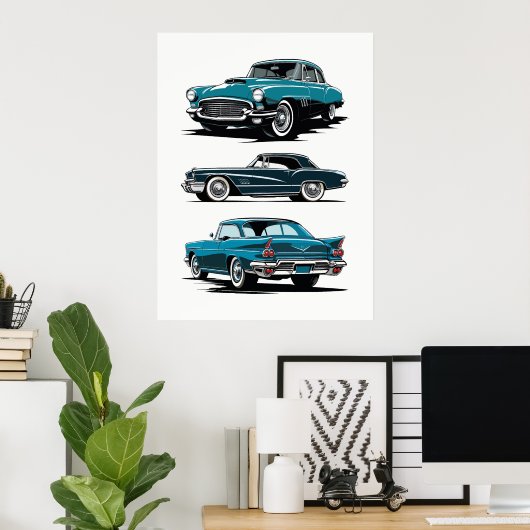 Set van 3 oldtimers. poster (Thuiskantoor)
