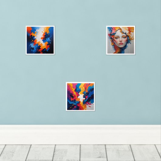 Set van 3 Paint Splatter Maximalist Art Prints (Houten vloer)